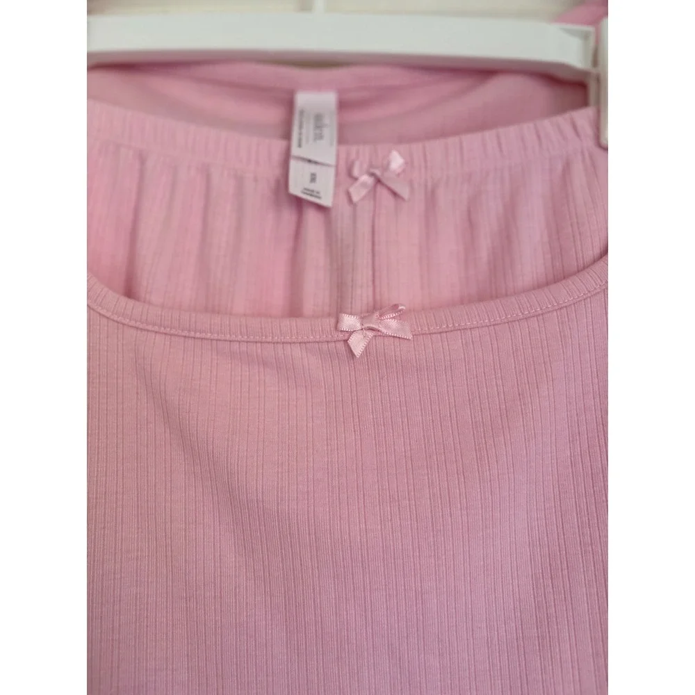 Auden Pink Ribbed Pajama Set Long Sleeve Top Lace Trim Shorts‎ XXL new